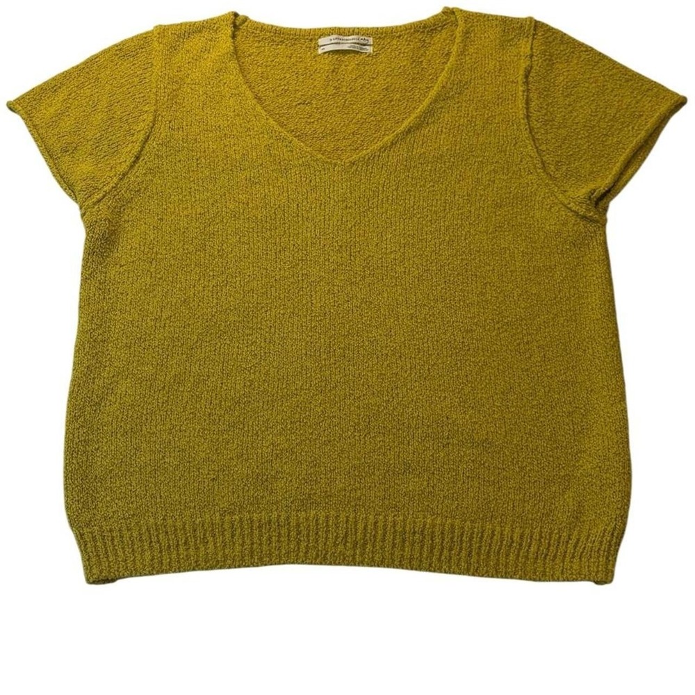 Anthropologie Valentina Marigold Short Sleeve V-Neck Knit Sweater Size XS